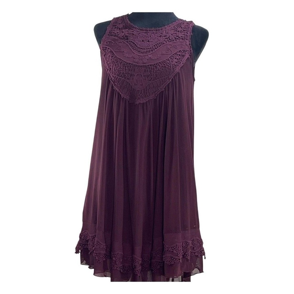 Altar'd State Dress Womens M Purple Crochet Lace Boho Sleeveless Plum